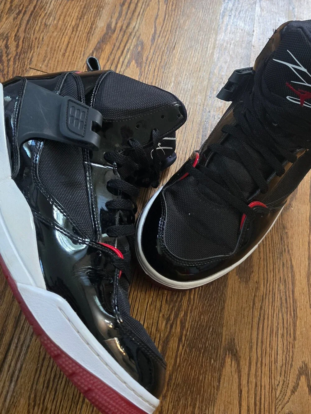Jordan Flight 45 High 'Bred' Black and Red High-Top Basketball Sneakers| Size 13
